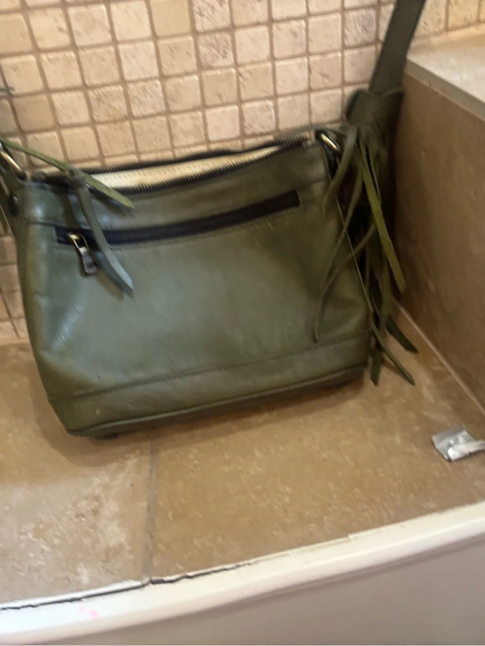 Olive Green Leather Crossbody Bag -